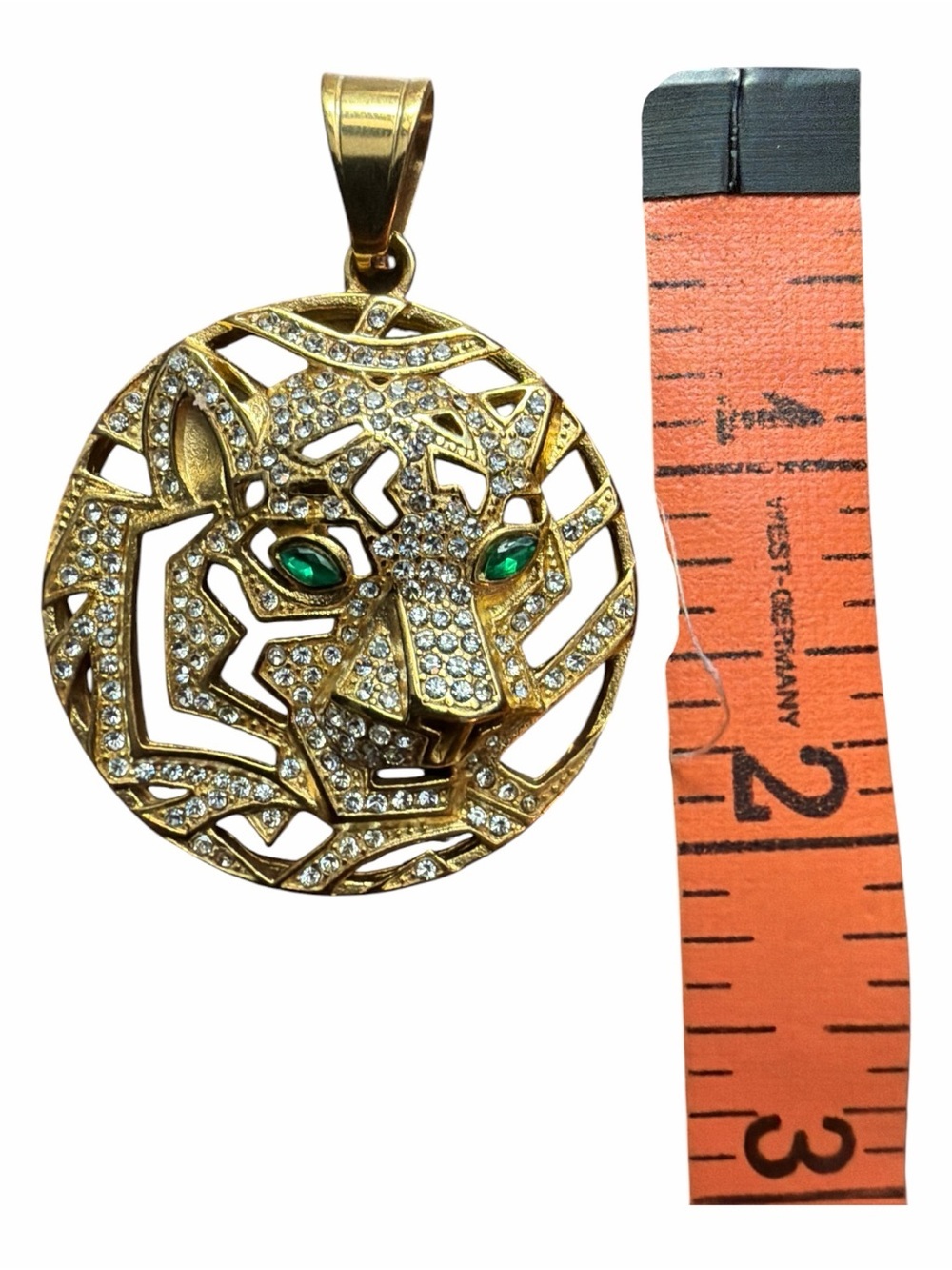 Gold-Tone Leopard Pendant with Green Crystal Eyes - Picture 4 of 4